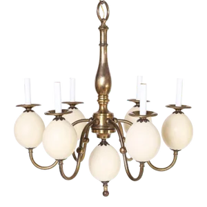 Mid Century Brass and Faux Ostrich Egg Chandelier