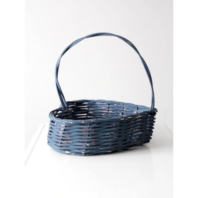 Vintage Heart Shaped Blue Basket For Sale - Image 4 of 6