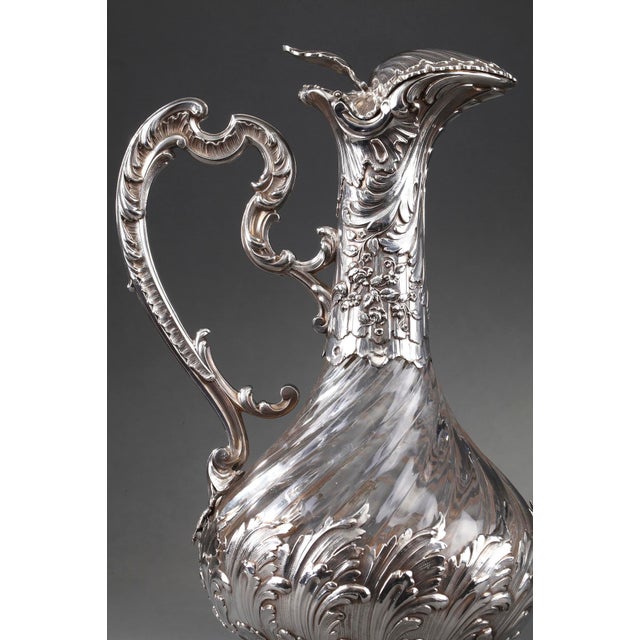 Silver and Crystal Ewers by Master Silversmith Labat Pugibet Henin, 1880, Set of 2 For Sale - Image 17 of 18