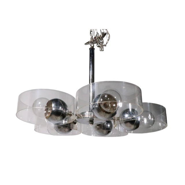 Metal Space Age Chrome and Lucite Chandelier For Sale - Image 7 of 11
