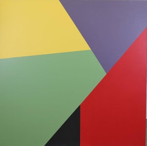 1990s Original Murry Handler Hard-Edge Abstract Painting 60x60" Oil / Canvas, Large-Scale Square, Multicolor Modern Art