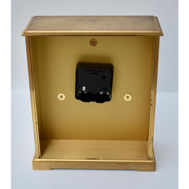 Gemstone Vintage Bulova Heavy Brushed Brass Quartz Roman Numera Desk/Mantle Clock For Sale - Image 7 of 13