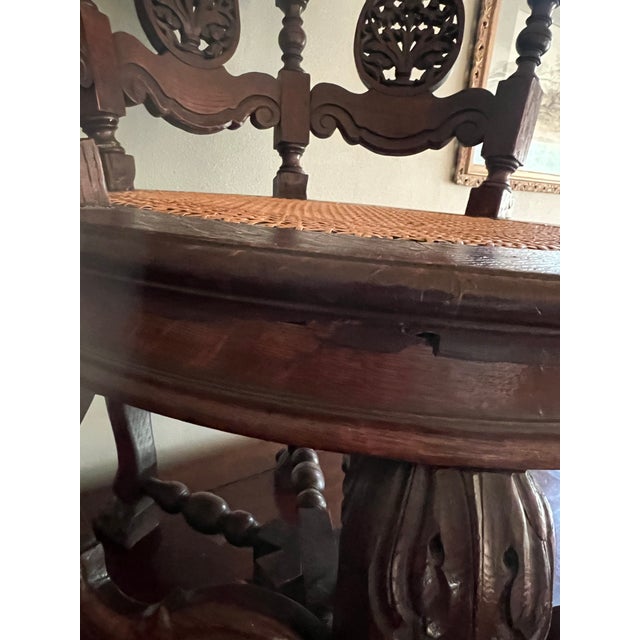 Pair of 19th Century Dutch Colonial Teakwood Burgomaster Chairs With Caned Swivel Seats For Sale - Image 10 of 12