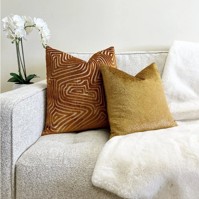 Not Yet Made - Made To Order Bronze Maze Velvet Throw Pillow With Feather Down Insert For Sale - Image 5 of 6