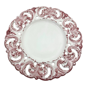 Vintage Pink and White Hand Painted Reticulated Platter - Made in Portugal