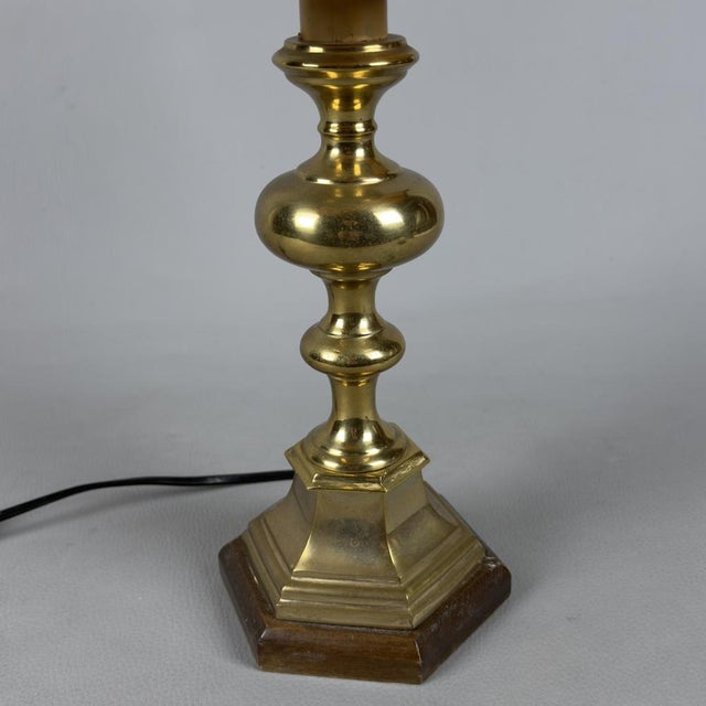 Brown Vintage Brass and Wood Table Lamp with Beige Fabric Shade, 1960s For Sale - Image 8 of 13