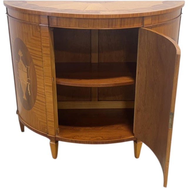 Early 20th Century Early Italian Neo-Classical Style Satinwood & Mahogany Inlaid Demilune Cabinets - Pair For Sale - Image 5 of 6