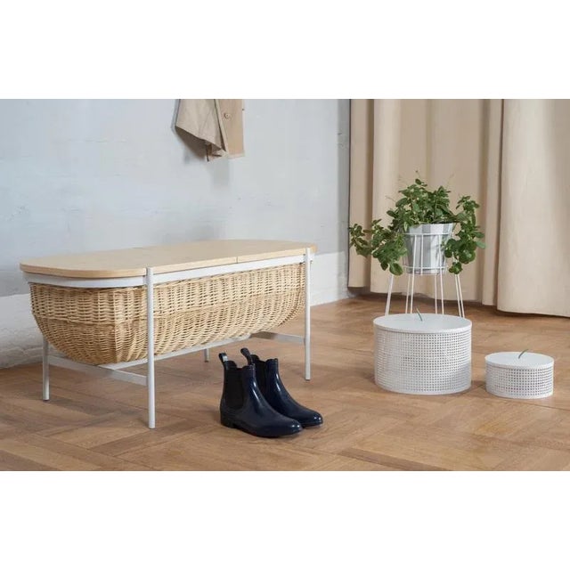 Willow bench by ok design dimensions: d 45 x w 100 x h 44 cm. Materials: powder-coated metal, willow wicker, mdf with ash...