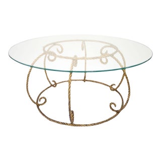 Hollywood Regency Gold Gilt Italian Rope Coffee Table For Sale