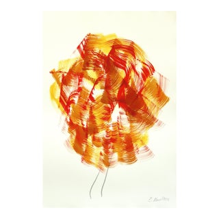 Autumn Tree 3 - Original Orange Neutral Abstract Tree Ink Painting on French Linen Paper For Sale