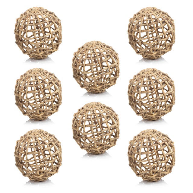 Rustic 8-Piece Water Hyacinth Twisted Fill Decorative Ball Set, 6.75" For Sale - Image 3 of 3