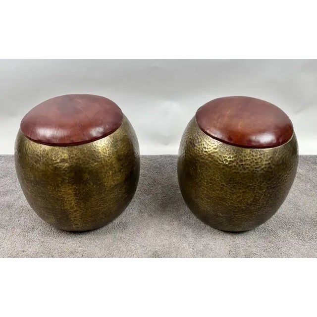 Mid-Century Modern Mid-Century Modern Style Bronze Ottoman or Stool With Leather Top, a Pair For Sale - Image 3 of 12