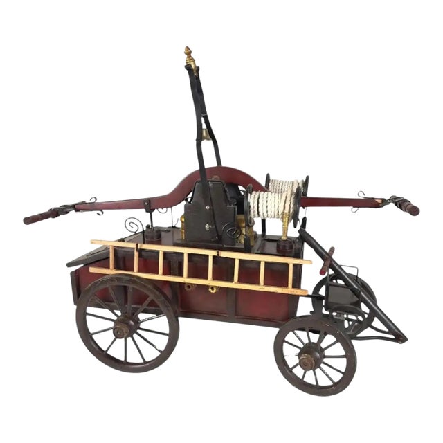 19th C Antique Iron & Wood Fire Engine Large Model or Sculpture For Sale