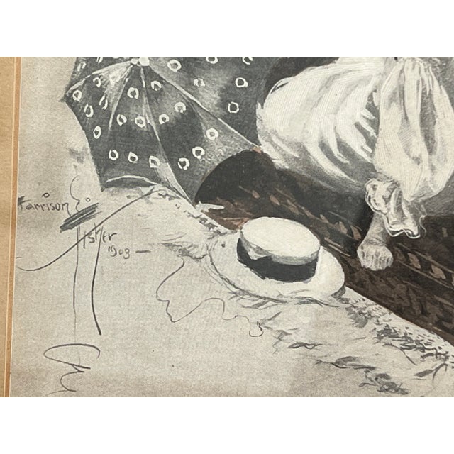 Impressionist Antique Lithograph Harrison Fisher "Picnic at the Beach" For Sale - Image 3 of 7