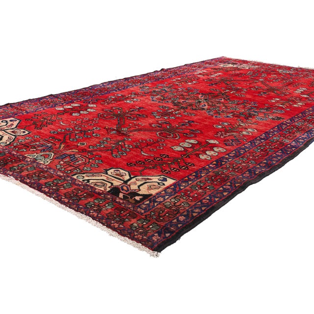 61176 Vintage Red Persian Lilihan Rug, 05'08 x 10'02. In the heart of this hand-knotted wool vintage Persian Lilihan rug,...