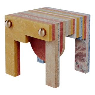 Architectural Layered Marble Stone Strata Stool by Esther Knopfler For Sale