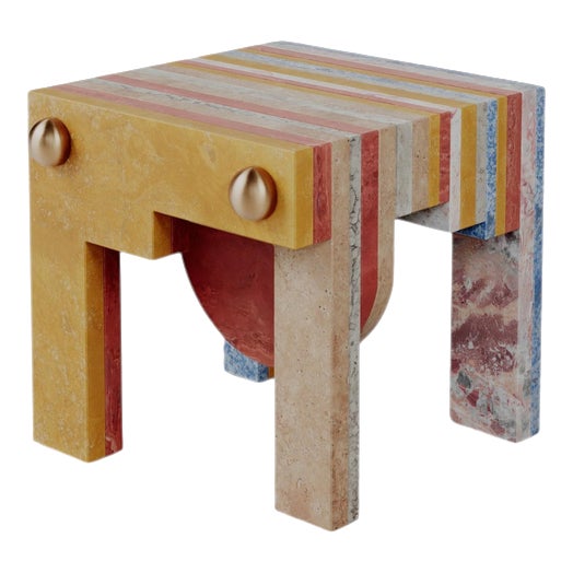 Architectural Layered Marble Stone Strata Stool by Esther Knopfler For Sale