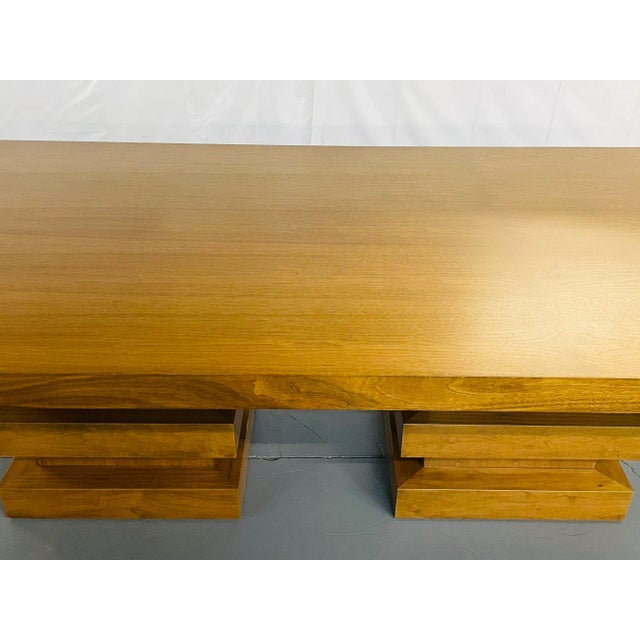 Modern Oak Double Pedestal Base Dining / Conference Table, Geometric Design For Sale - Image 12 of 13