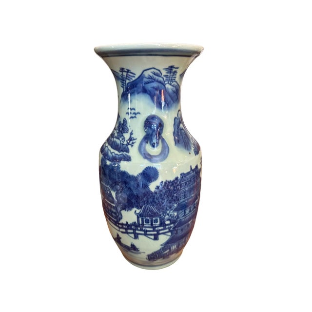 Mid 20th Century Mid 20th Century Blue and Celadon Chinoiserie Vase For Sale - Image 5 of 7