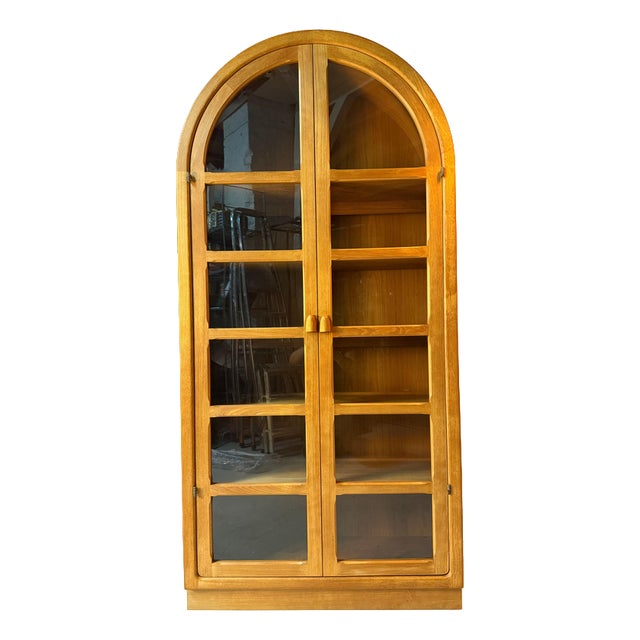 Round Arched Teak Display Case with Lighting by Dyrlund For Sale