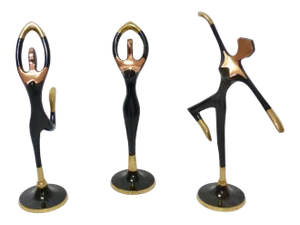 Mid-Century Modern Black Enamel Copper & Brass Dancing Ballerinas Figurines - Set of 3