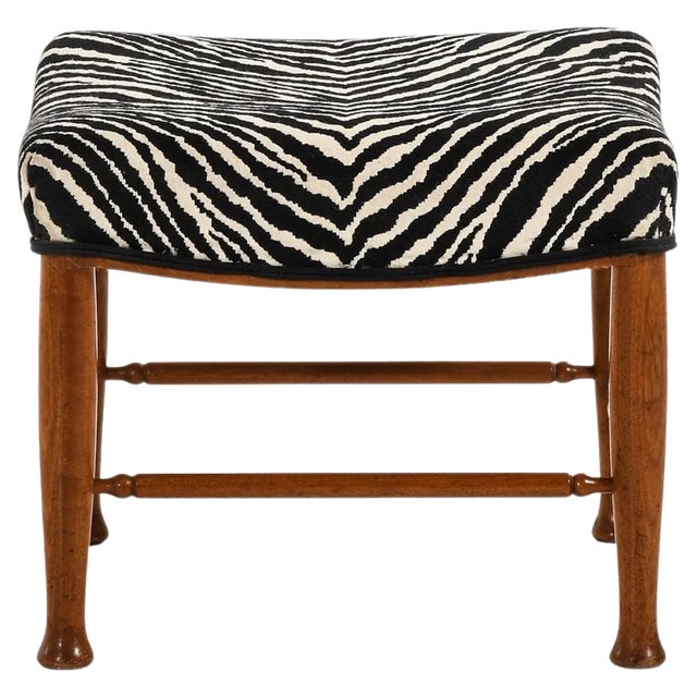 Stool in Mahogany and Reupholstered in Aino Aalto Fabric attributed to Josef Frank, 1950s For Sale