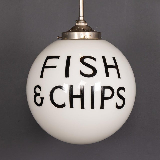 Glass White Opaline Grocery Pendant Lights, 1930s, Set of 3 For Sale - Image 7 of 15