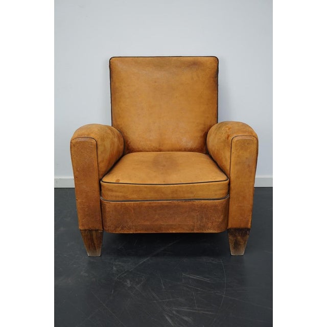 Vintage French Cognac-Colored Leather Club Chair, 1940s For Sale - Image 5 of 16