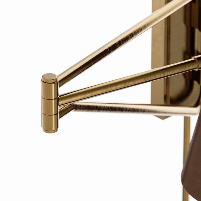 Metal Gable Swing Arm Sconce, Antique Natural Brass with Russet Shade For Sale - Image 7 of 8