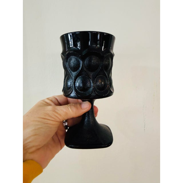 Mid-Century Modern Vintage Noritake Spotlight Ebony Glass Goblets Set of Five 1970s Black Pedestal Barware For Sale - Image 3 of 11