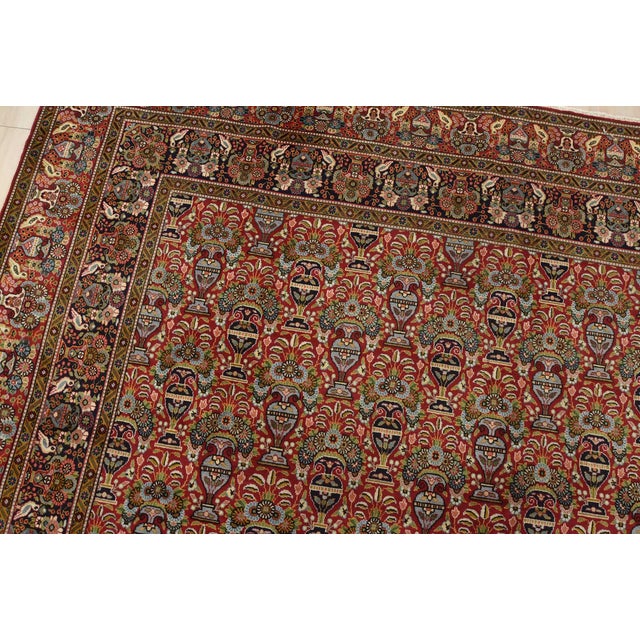 Tabriz Rug 8’1” X 10’11” Red Wool Vintage Traditional Hand-Knotted Carpet For Sale In Philadelphia - Image 6 of 13