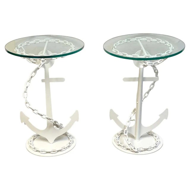 Mid 20th Century Post WWII Modern Wrought Iron Anchor & Chain Yacht Side Tables - A Pair For Sale - Image 10 of 10