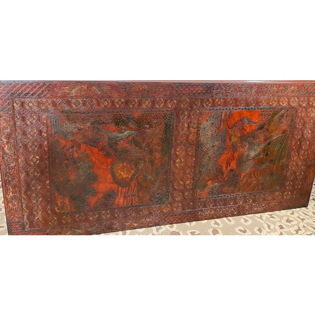 French Chinoiserie Hand Carved Red Lacquer Coffee Table, 1940s For Sale - Image 11 of 18