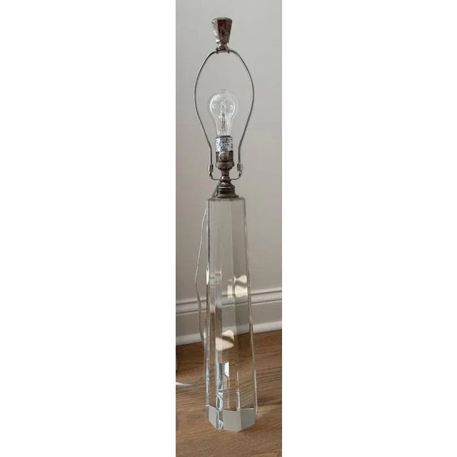 Substantial angled crystal lamp by Visual Comfort. In great condition. Chrome finial needs to be polished. Height: 25"...