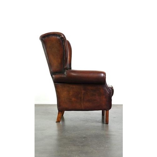 Sheep Leather Wing Chair For Sale - Image 4 of 12