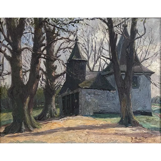 Antique Framed Oil Painting on Board by J S Burnet features bold strokes combined with a post-impressionist flair to...