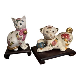 Vintage 1970s Foo Puppy of Satsuma and Royal Kitten of Prosperity, From Neiman Marcus - Set of 2 For Sale