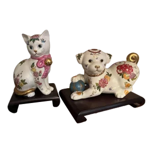 Vintage 1970s Foo Puppy of Satsuma and Royal Kitten of Prosperity, From Neiman Marcus - Set of 2