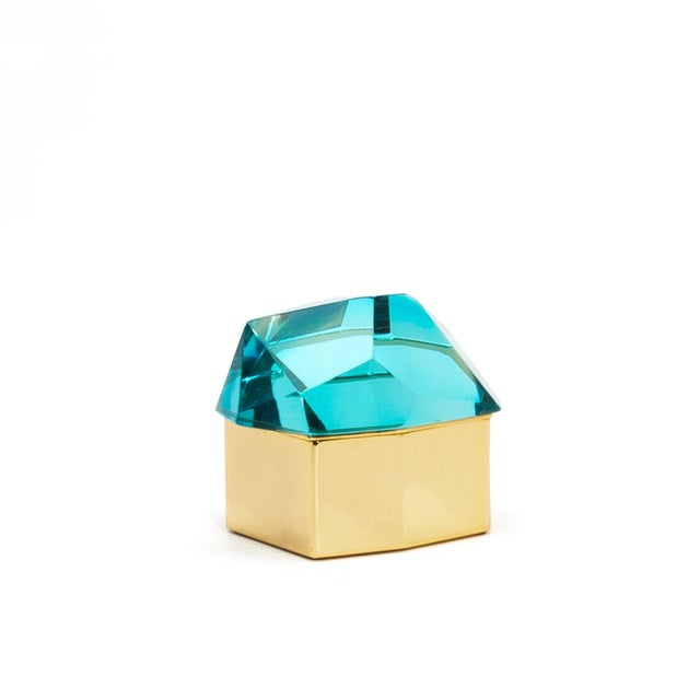 Hand Blown Murano Diamond Rock Box With Brass For Sale In Los Angeles - Image 6 of 12