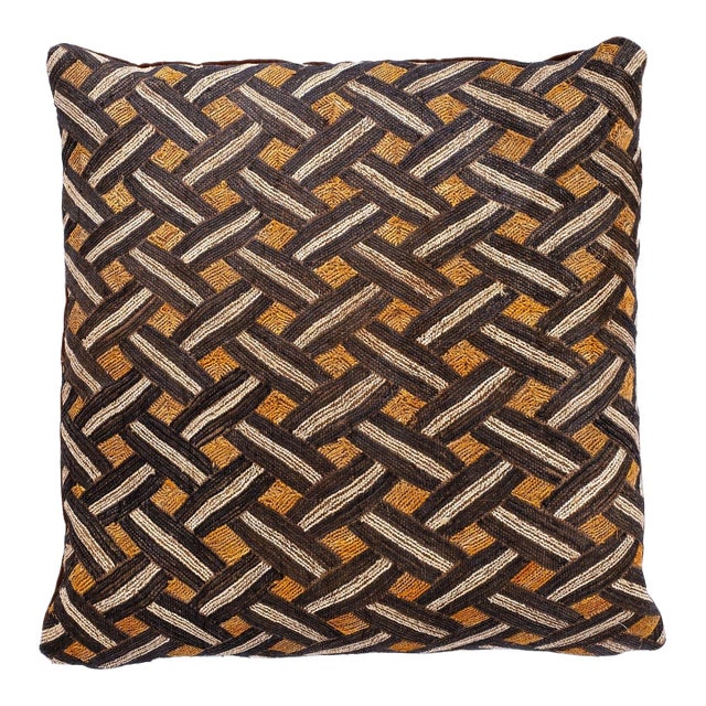 Large Custom Cushion From Vintage African Kuba Cloth For Sale