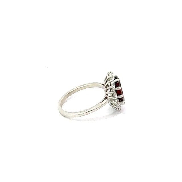 Art Deco Antique Style Garnet and Zircon Halo Cluster Ring in Sterling Silve- Size 8.5 For Sale - Image 3 of 12