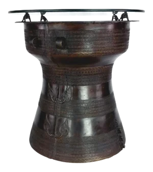1980s Asian Vintage Reproduction Bronze Rain Drum Side Table
