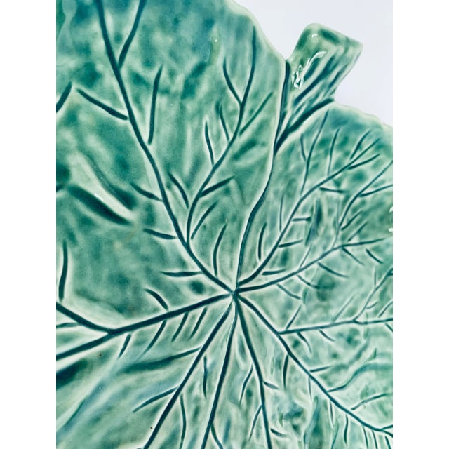 Ceramic Vintage Portuguese 'Bordallo Pinheiro' Majolica Glazed Ceramic Geranium Leaf Platter For Sale - Image 7 of 13