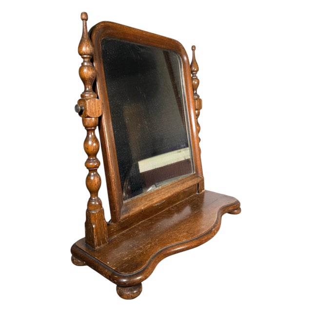 Vintage Vanity Mirror - Antique Wooden Dresser Tabletop Tilting Tilt Mirror - Chippy Rustic Painted Wood Mirror For Sale In Boston - Image 6 of 9
