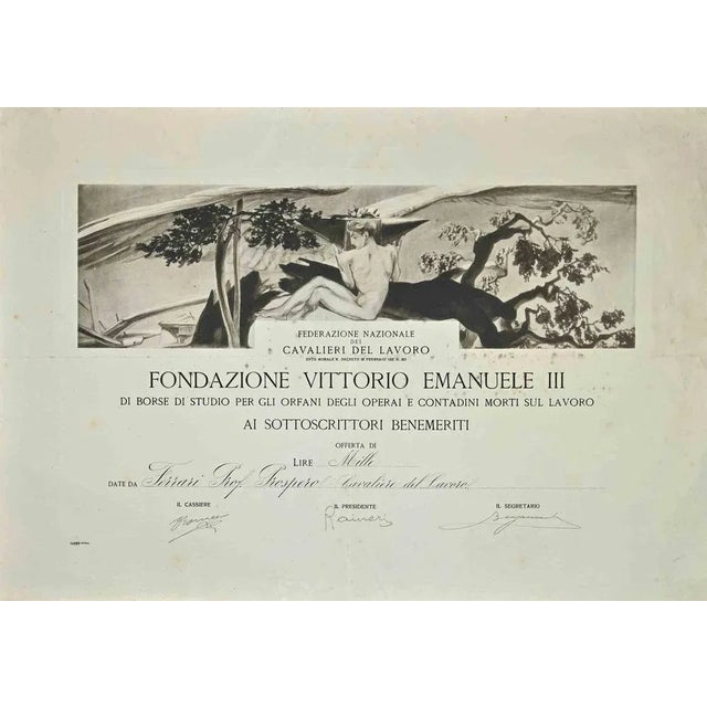 Certificate of the Vittorio Emanuele III Foundation is an original certificate that Includes an original etching realized...