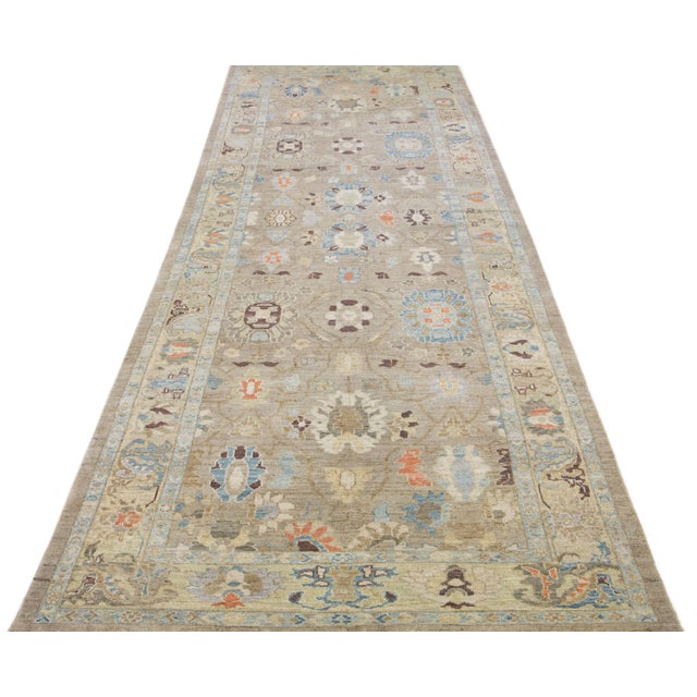 Modern Early 21st Century Handmade Modern Sultanabad Beige Gallery Wool Rug With Floral Motif For Sale - Image 3 of 8