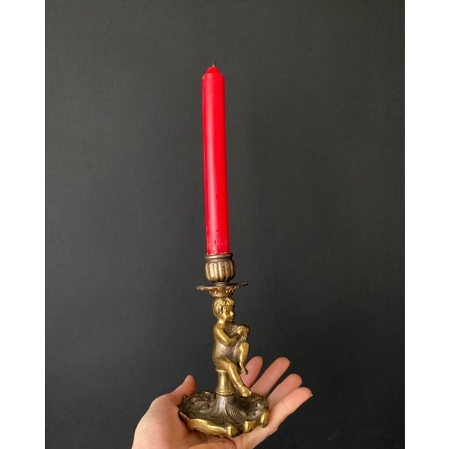 1950s Antique Candlesticks with Putti, 1950s, Set of 2 For Sale - Image 5 of 8