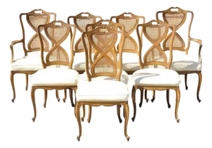 Mid 18th Century French Provincial Hollywood Regency Pretzel Cane Back Dining Chair - Set of 8