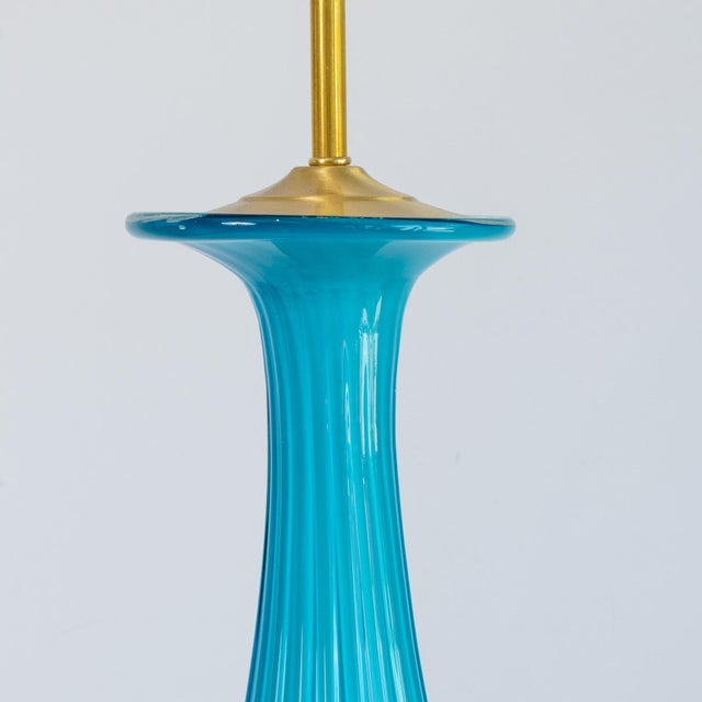 Pair Murano Blue Empoli Glass, Lamps Italy 1960s For Sale - Image 4 of 10