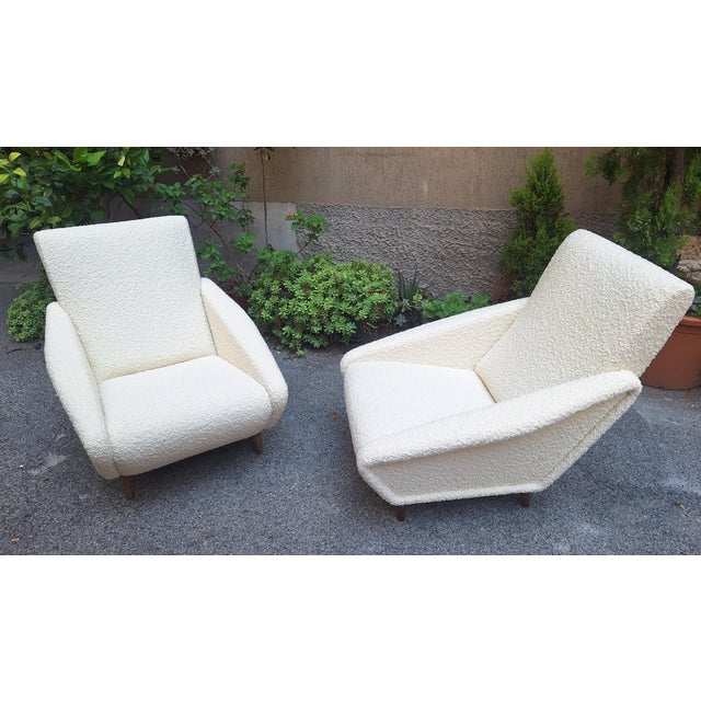 Distex Model Armchairs in White Boucle by Gio Ponti for Manifattura Artigianale Italiana, 1990s, Set of 2, in Flawless...